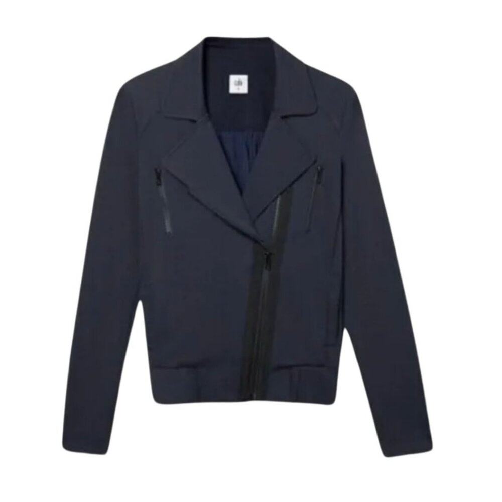 Cabi Chance Asymmetrical Zip-Front Moto Jacket in Navy Blue Medium